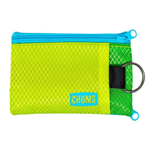 Chums Surfshorts Wallet - Solid Colors Collection, Lightweight Slim Wallet with RFID Blocking Card & Clear ID Window - Zippered Minimalist Wallet w/Key Ring - color: Lime/Citrus