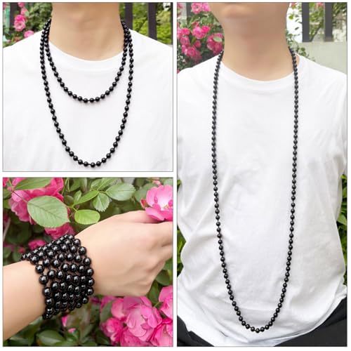 Beaded Necklace Hand Knotted for Woman - color: Black Agate