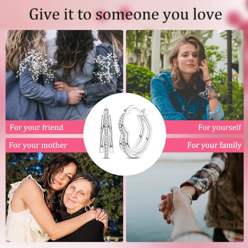 NARMO 925 Sterling Silver Hoop Earrings for Women Hypoallergenic Lightweight Simple Huggie Hoop Earrings Twisted Hoop Earrings Colorful Cubic Zirconia Hoop Earrings Rainbow Hoop Earrings - color: Stacked Love