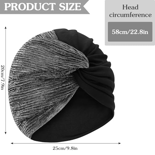 XYIYI Chemo Headwear Turban for Women, Cancer Patients Head Wrap Cover Hat for Hair Loss - color: Black Silver