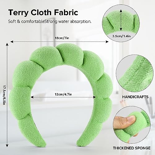 Ztomine 2 Count Hairband, Set of 2 - Thick, Soft, Plush, Absorbent Terry Cloth Spa Headbands for Washing Face or Facial - Puffy Makeup Headbands for Face Washing, Mask, Skin Treatment - color: Black+Green