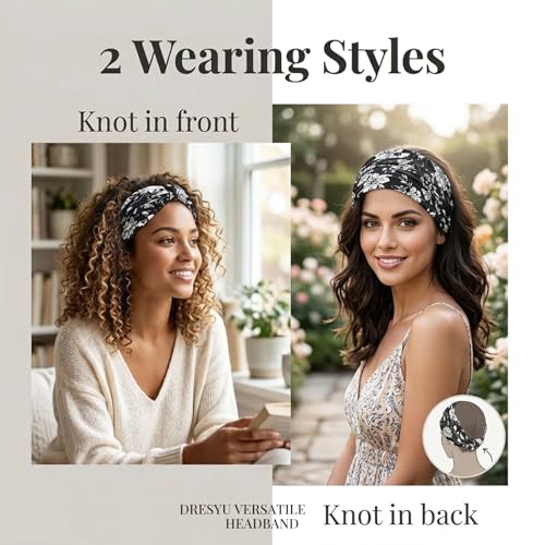Wide Headbands for Women Non Slip Stylish Knotted Headhand Bandana Boho Head Bands African Head Wraps Yoga Workout Hair Accessories 4 Pack - color: 4 Pack Wide Headbands Style 9