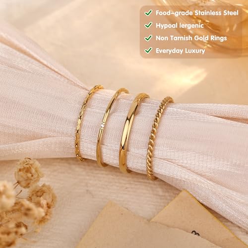 Stackable Rings for Women Non Tarnish Gold Rings Dainty Stainless Steel Knuckle Rings Set Trendy Womens Rings Summer Jewelry Thin Bands Statement Ring Summer Gifts for Women