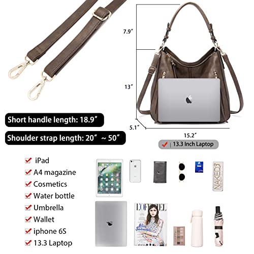 lapsting Hobo Bags for Women Handbags Purse Ladies Boho Shoulder Bag Crossbody Purses Faux Leather - color: B - 15.2inch Coffee - Gold Hardware