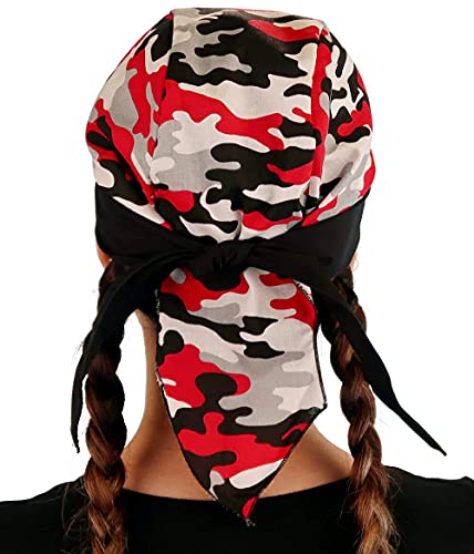 Sparkling EARTH - American Made Skull Caps Doo Rags Do Rag Durag Headwrap Head Wraps Skullies - Made in The USA! - color: Red, Grey, Black and White Camouflage Skull Cap