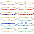 Colorful Stackable Rice Small Mini Seed Beaded Bracelets Set For Women, Handmade Dainty Boho Gold Glass Stretch Accessories Jewelry,Summer Beach Party Daily Friendship Gift - color: 12Pcs Star