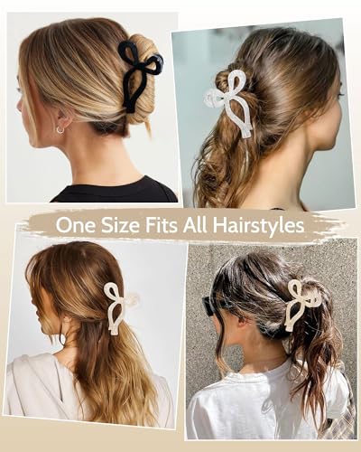 Mesovor 4 Pack Elegant Bow Hair Claw Clips, Nonslip 4.3" Large Hair Grip Hairclips for Thin and Thick | Acrylic Hair Strong Hold Hair Jaw Clamps (Mermaid Crack, Black) - color: Mermaid Crack, Black