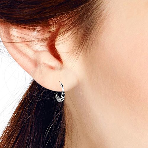 AeraVida Unique Bali Chic Tribal Coil and Ball Sterling Silver Hoop Earrings | Artistic Boho-Inspired Lightweight Jewelry for Women - style: Style5