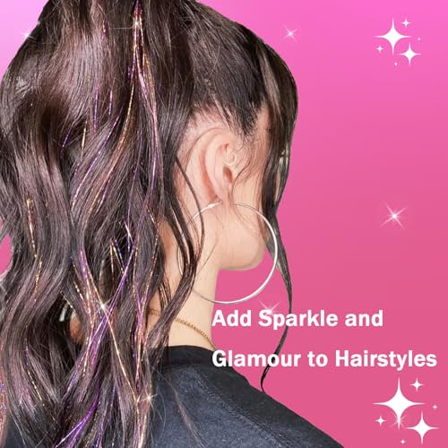 NIACONN Galaxy Glitter Hair Tinsel Extensions Kit with Tools and Beads, 48 Inch Sparkly Fairy Colorful Tensile Strands Shiny Hair Accessories for Women Girls Kids - color: Galaxy