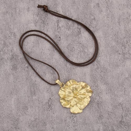 Leather Necklace for Women Vintage Boho Necklaces Black Cord Choker With Pendant Casual Chunky Leather Necklace Trendy - style: Gold Flower Necklaces
