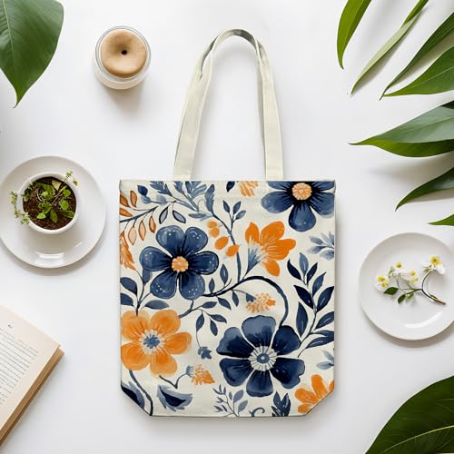 itgowisa Canvas Tote Bag for Women, Tote Bag with Zipper Inner Pocket, Zippered Canvas Bag for Shopping Work Grocery Everyday - style: Floral