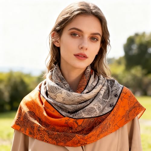 K-Elewon Large Square Scarf 43" Silk Scarf Fashion Scarves Silk Feeling Hair Wrapping Scarfs Night Sleeping Headscarf - color: Vb15