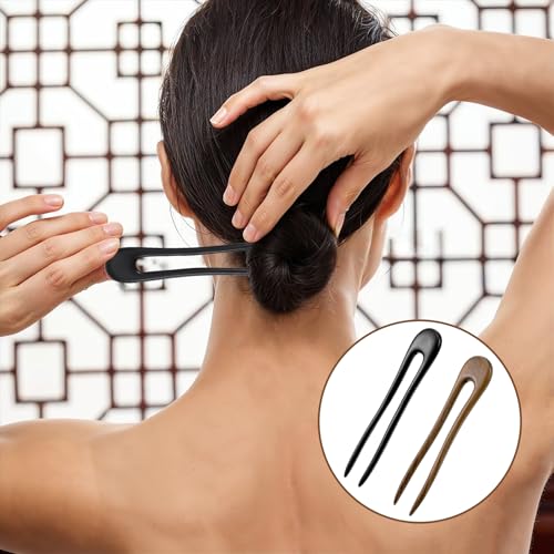 2 Pack U Shaped Hair Pins with Two Prongs Hair Clips for Buns, Wooden Hair Forks, French Hair Pin, Wooden Hair Fork for Women, Valentines Wedding Prom Decorative accessories