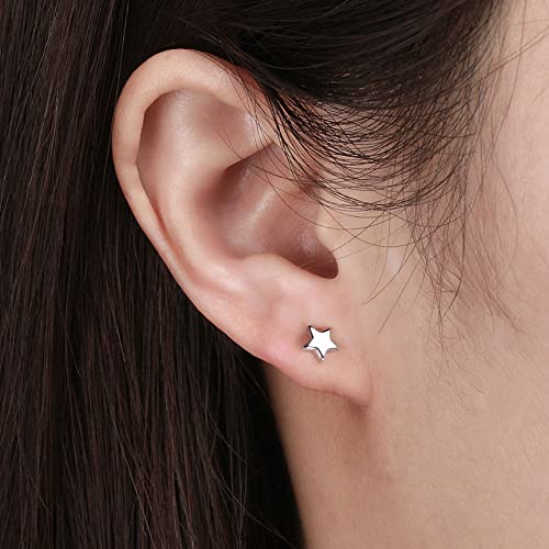 3 Pairs 925 Sterling Silver Star Stud Earrings for Women,Tiny Simple Geometric Stud Earrings Set Small Hypoallergenic Cartilage Tragus Ear Jewellery for Men (3/4/5mm) - color: 09 Silver-3Pairs-5/6/7mm
