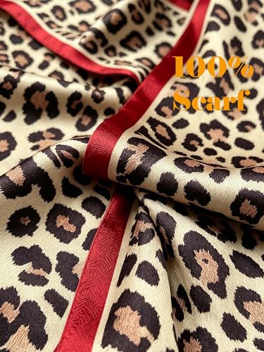 kcctoo 59" Mulberry Silk Like Head Scarf Women's Fashion Square Neck Satin Scarfs for Bag Hair Scarves Gift 59 * 5.9” - color: B007-leopard Rouge