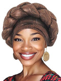 Woeoe African Headwrap Gold Braided Turbans for Women - color: Brown