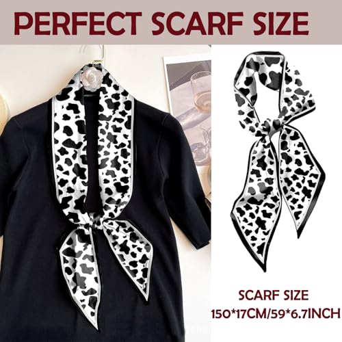 Hair Head Scarf Silk Feeling Long Satin Neck Satin Scarves for Handbag Cute Aesthetic Decoration Women Girls 59 * 6.7” - color: Y9-cow Leopard