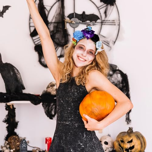 Flower Crown Day of the Dead Headpiece Mexican Flowers Butterfly Crown Flower Crowns Halloween Headbands for Halloween Party - color: Multicolor-2