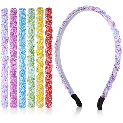 MTLEE 6 Pcs Beaded Headbands for Women Sparkly Crystal Non Slip Thin Beaded Hairbands for Women's Hair Colorful Fashion Handmade Gift Hair Hoop Accessories(Colorful) - color: Colorful