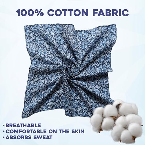 AVKA Studio 100% Cotton Bandanas for Women & Men, 2 Pack 20x20 Inch, 22x22 inch Hand Printed, Lightweight Cotton Handkerchief - color: Deep Blue, size: 22 x 22 Inches Large