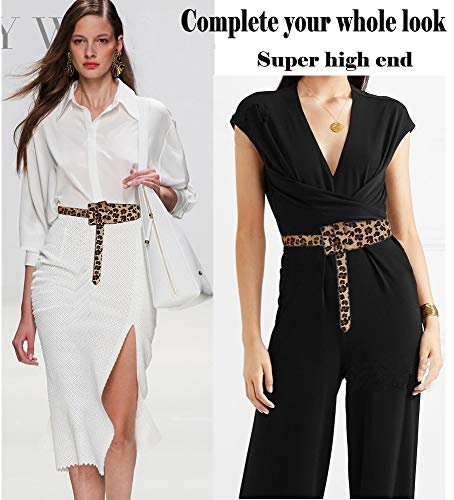 ALAIX Women's Leather Belt Dress Belt for Jeans Jumpsuit Coat Fashion Tie a Knot Genuine Leather Waist Belt - color: Leopard, size: Waist Size up to 34 inches