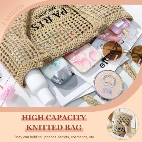 Ayieyill Crochet Tote Bag For Women, Crochet Mesh Beach Tote Bag Summer Vacation Aesthetic Boho Knit Bag for Women - color: G/Khaki