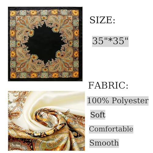 Large Square Head Satin Scarf Silk Feeling Hair Scarf 35"Head Scarves Bandana for Women Headscarfs for Women's Hair - color: C1-black