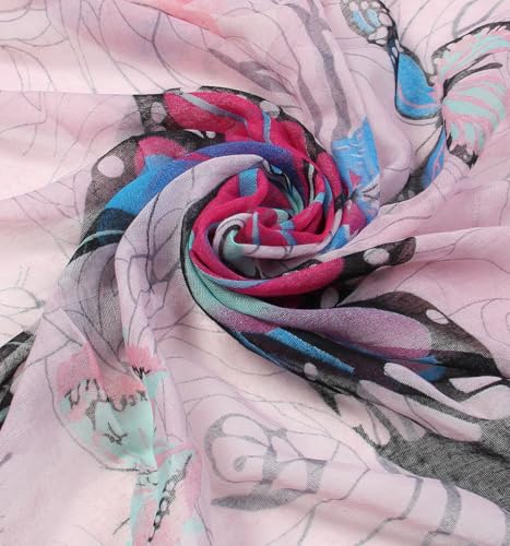 Scarfand's Romantic Rose Prints & Floral Patterns Lightweight Infinity Fashion Scarves Wraps - color: Butterfly Pink