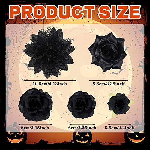 BBTO 21 Pcs Flower Hair Clip Rose Hair Clips Barrettes for Women Flower Accessories Boho Bride Claw Clip Hairpin Brooch Pin Headpiece for Wedding (Black) - color: Black