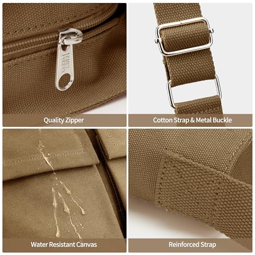 KALIDI Canvas Tote Bag Large Hobo Crossbody Shoulder Handbag Zipper Messenger Bag for Women or Men Casual College Work - color: Upgraded Brown