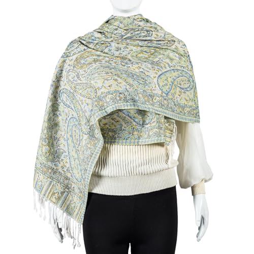 AUSEKALY Pashmina Feel Shawls Wraps for Women Rave Scarf Soft Silky Reversible Men Scarves - color: White Yellow