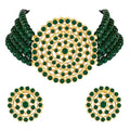 Aheli Pearl Diamond Choker Necklace & Round Earrings Gift for Women Indian Traditional Bollywood Fashion Bharatanatyam jewellery set - color: Green 2