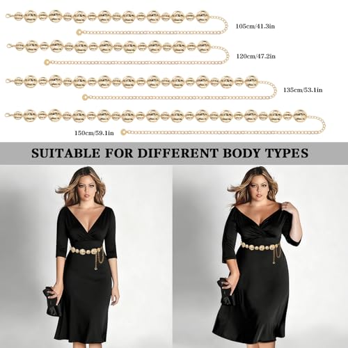 LIMHOO Women's Metal Waist Chain Belts Gold Silver Link Belt for Dresses - color: Circle Gold, size: L: Length 135cm/53.1in