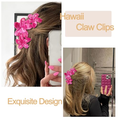 4Pcs Cute Hawaiian Flower Claw Hair Clips for Women Rose Red Large Claw Clips for Thick Thin Hair Strong Hold Beach Hair Accessories for Women and Girls - color: 19-Colorful