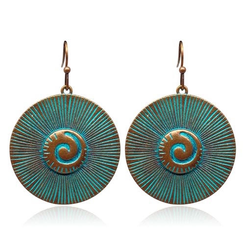 KaFu Boho Earrings For Women Vintage Unique Gypsy Ethnic Dangle Drop Earrings Handmade Bohemian Carved Texture Round Statement Earrings Jewelry Gifts - color: Boho-18