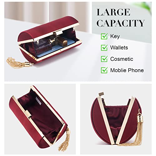 Women Clutch Bag Evening bag Fringed Evening Handbag,Lady Party Wedding Clutch Purse Chain Shoulder Cross Body Bag - color: Wine Red