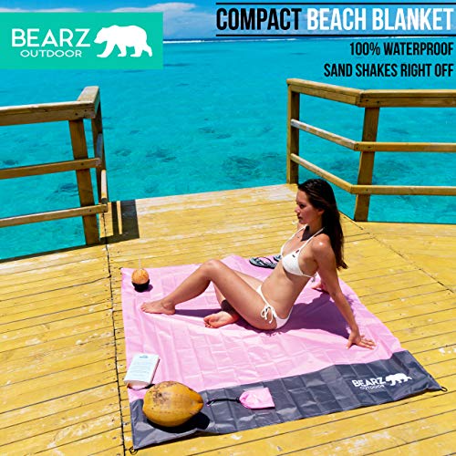 Pocket Blanket - Beach Blanket Waterproof Sandproof, Picnic Blankets Waterproof Foldable, Lightweight & Compact for Hiking, Camping, Travel, Festival Accessories - color: Cotton Candy Pink