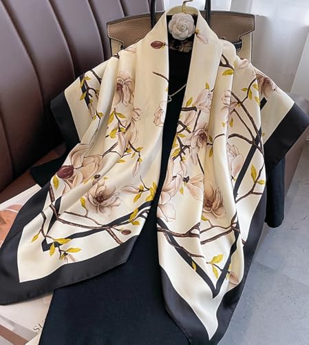 K-Elewon Large Square Scarf 43" Silk Scarf Fashion Scarves Silk Feeling Hair Wrapping Scarfs Night Sleeping Headscarf - color: Vb27