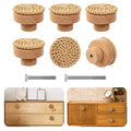 ANPHSIN Boho Rattan Cabinet Dresser Knobs- Durable Beech Wood Drawer Knobs, Decorative Handmade Wicker Woven Pulls Handles with 12 Screws for Home Furniture - style: Round Rattan (6 pcs)