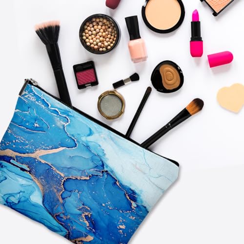 Small Makeup Bag for Purse Cute Canvas Waterproof Cosmetic Bags for Women Zipper Travel Toiletry Pouch-Blue Marble Makeup Bags - color: Blue Marble Makeup Bags