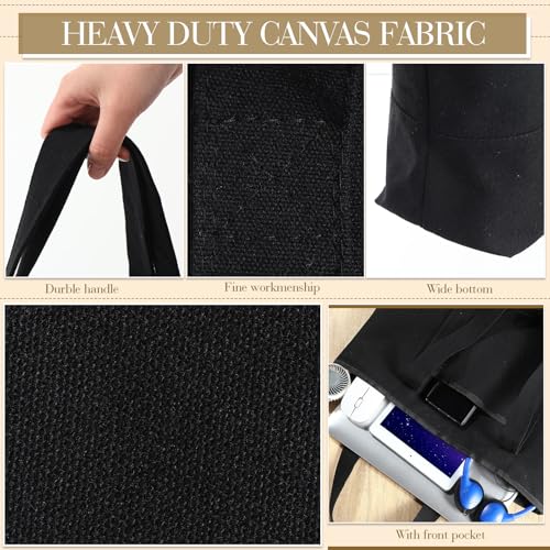 Reginary 16 Pcs Canvas Tote Bags Bulk with Outer Pocket 18 Inch Reusable Shopping Grocery Blank Tote Bag for Women Mother DIY (Black) - color: Black