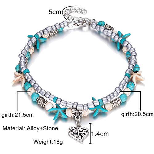 Fesciory Puka Shell Anklet for Women Summer Natural Cowrie Adjustable Ankle Bracelet, Handmade Boho Hawaiian Beach Seashell Jewelry - color: F:Heart