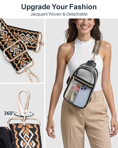 PACKISM Clear Sling Bag Stadium Approved - Clear Bag for Stadium Events & Holographic Bag for Music Festivals Jacquard Strap - color: 01_black