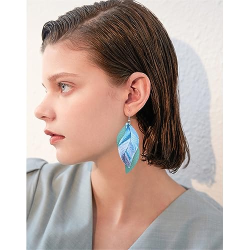 ANXIN boho unique Leather Earrings 2 Layered Lightweight Faux Leather Leaf Earrings Layered Design Drop Earrings Gift for Women - color: 1 Green Faux Leather Leaf Earrings