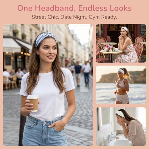 Waliah 6 Pcs Cute Headbands for Women Trendy Head Bands for Women's Hair Non Slip Twist Knotted Fashion Headband(Knot B) - color: Flowers and Stripes-B