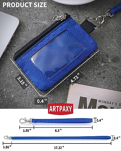 Artpaxy Minimalist Wallet For Mens Womens, Keychain RFID Blocking Zipper Small Wallet with ID Window 2 Lanyards,Water Resistant Travel Cash Card Coin Case Boys Girls - color: Blue, style: Classic