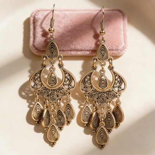 Boho Earrings for Women Trendy Gold Dangle Earrings Vintage Bohemian Indian Country Jewelry Gifts Boho Dress Chic Clothing - color: A11:Gold boho earrings