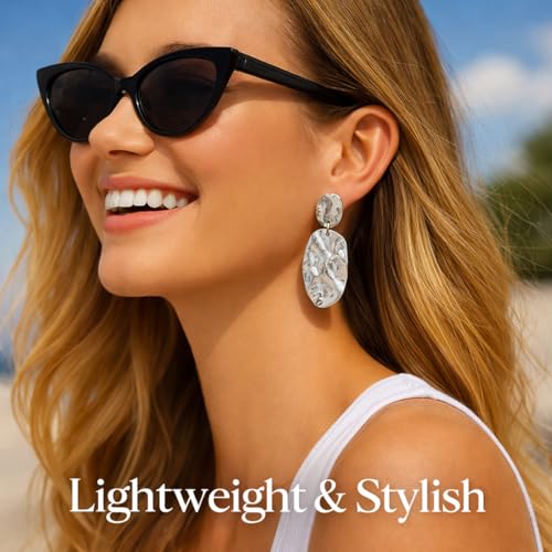 Chunky Irregular Geometry Clip On Earrings for Women, Matte Gold/Silver Retro Oval Dangle Drop Clip Earrings Non Pierced Clips Stetement Jewelry Gifts - color: Silver