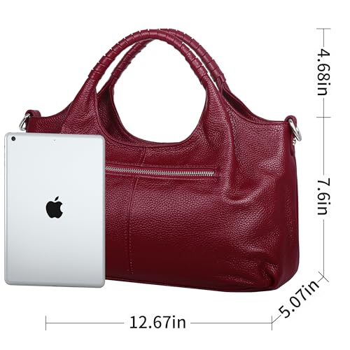 Iswee Genuine Leather Shoulder Bags Purses and Handbags for Women Satchel Designer Cross Body Hobo Medium Size Tote - color: Wine