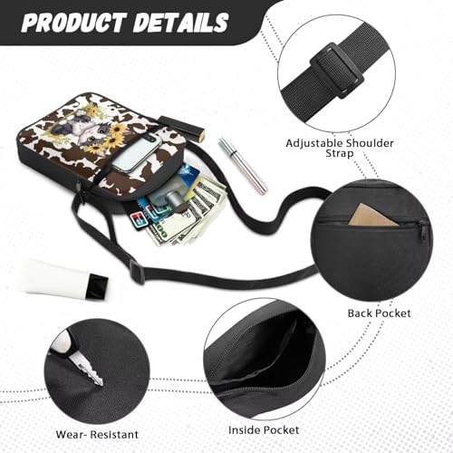 Womens Crossbody Bag Cell Phone Purse Wallet Small Shoulder Handbag for Workout Travel Gym - color: Cow Print Cat